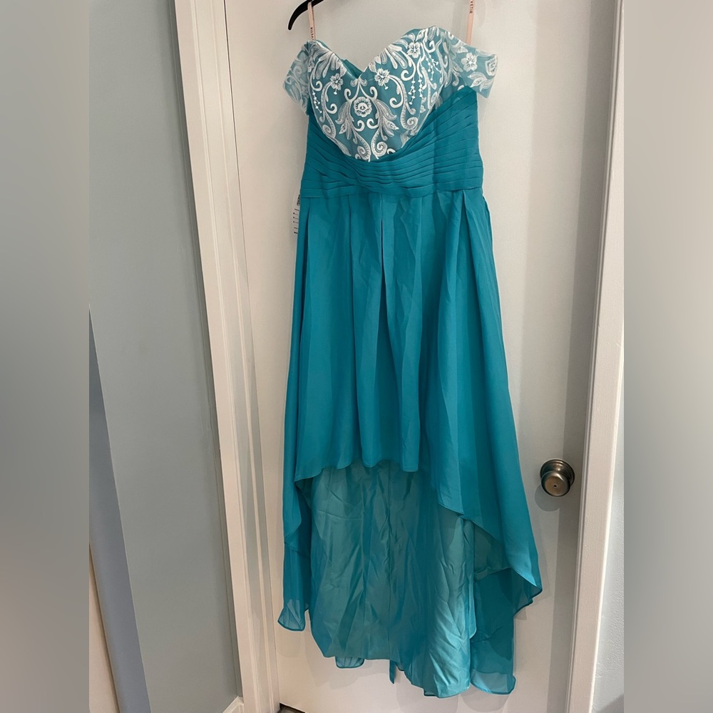 Blue and silver off the shoulder dress good for a wedding